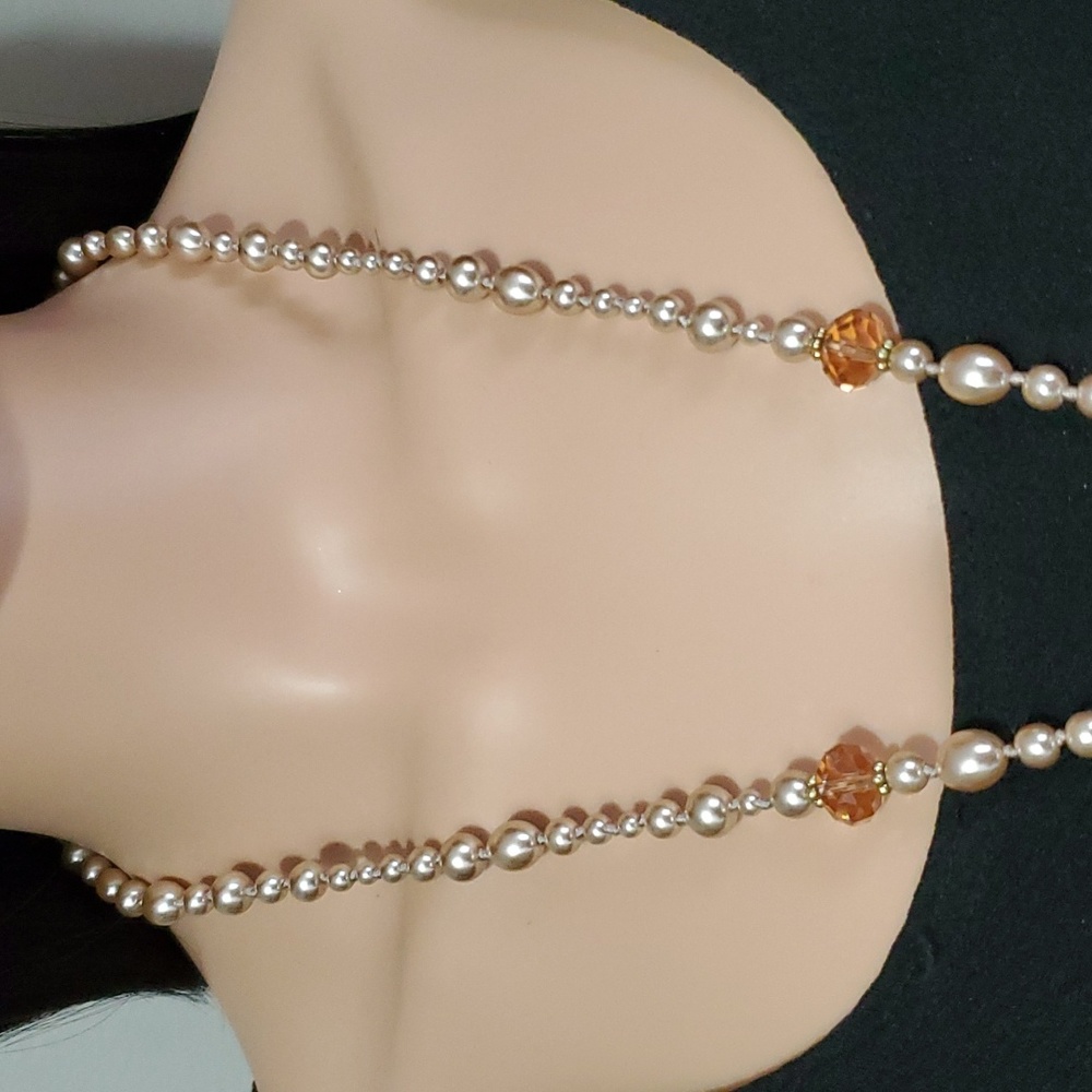 Carolee Champagne Pearls & Gold Tassel Pendant Necklace - Picture 6 of 8